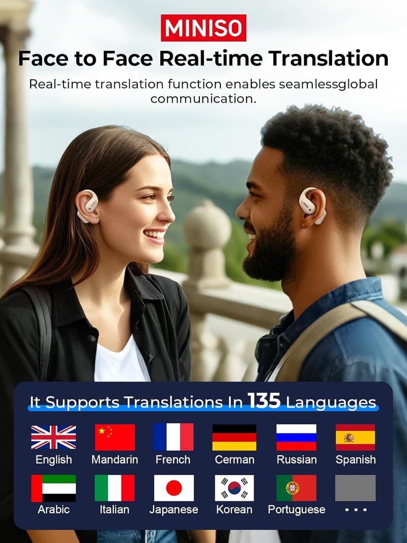 Miniso MS190 Translation Earbuds Real Time, Language Translator Earbuds with 135 Languages, LED Display, Bluetooth 6.0, Open-Ear translating Headphones with APP, 60Hrs Playtime, Perfect for Business - Image 3